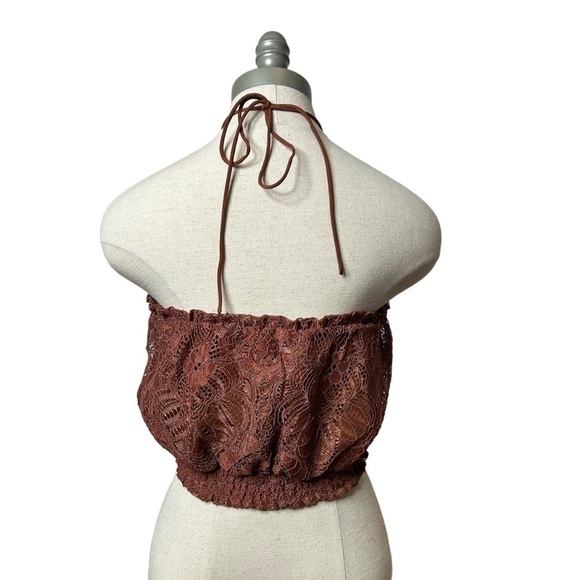 H&M Rust Brown Boho Festival Lace Sleeveless Halter Crop Top Tube Top Size 8 - Picture 5 of 10